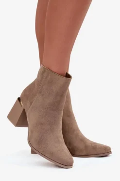 Online Boto Ocieplane Botki Damskie Na Słupku Z Eko Zamszu Beżowe Brivelle