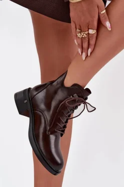 Sale Ocieplane Botki Damskie Na Klocku Vinceza 58602 Czekoladowe Damskie Botki Ocieplane|Botki Sznurowane