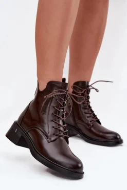 Sale Ocieplane Botki Damskie Na Klocku Vinceza 58602 Czekoladowe Damskie Botki Ocieplane|Botki Sznurowane