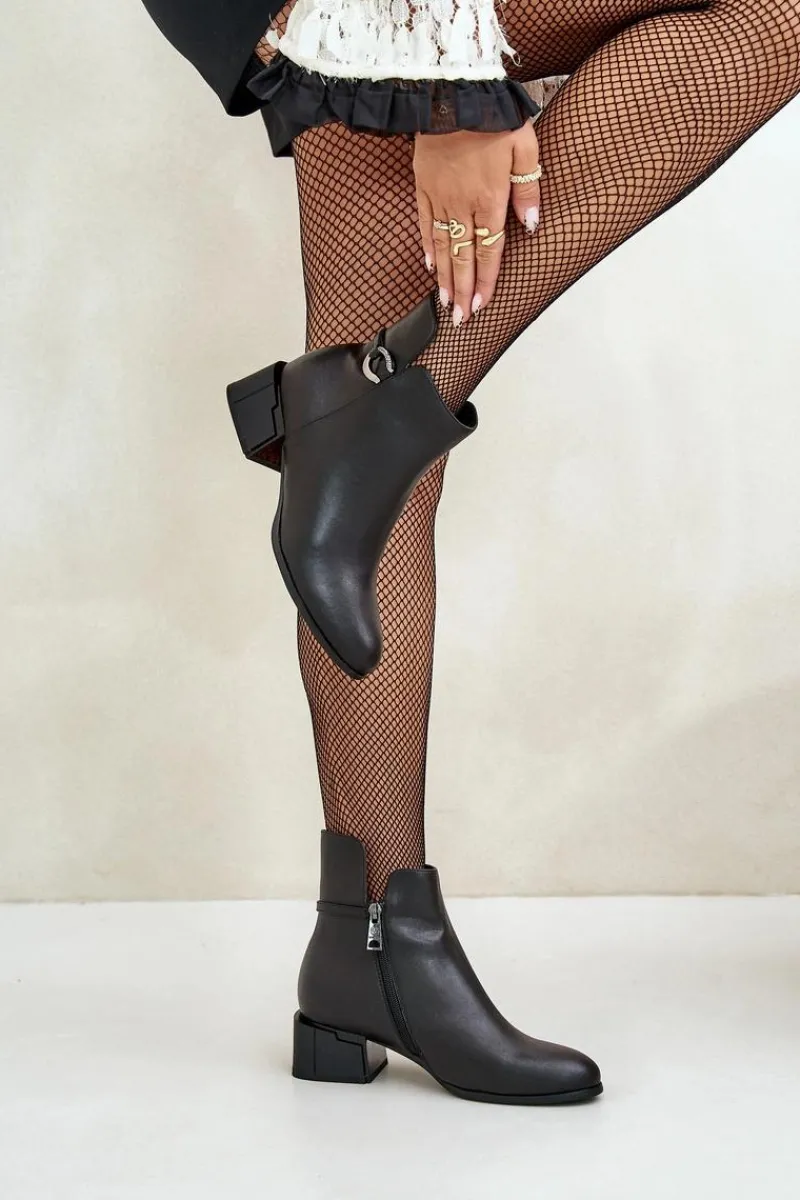 Clearance Ocieplane Botki Damskie Na Obcasie Zapinane Na Zamek Czarne Vinceza 66724 Damskie Botki Ocieplane|Botki Skórzane