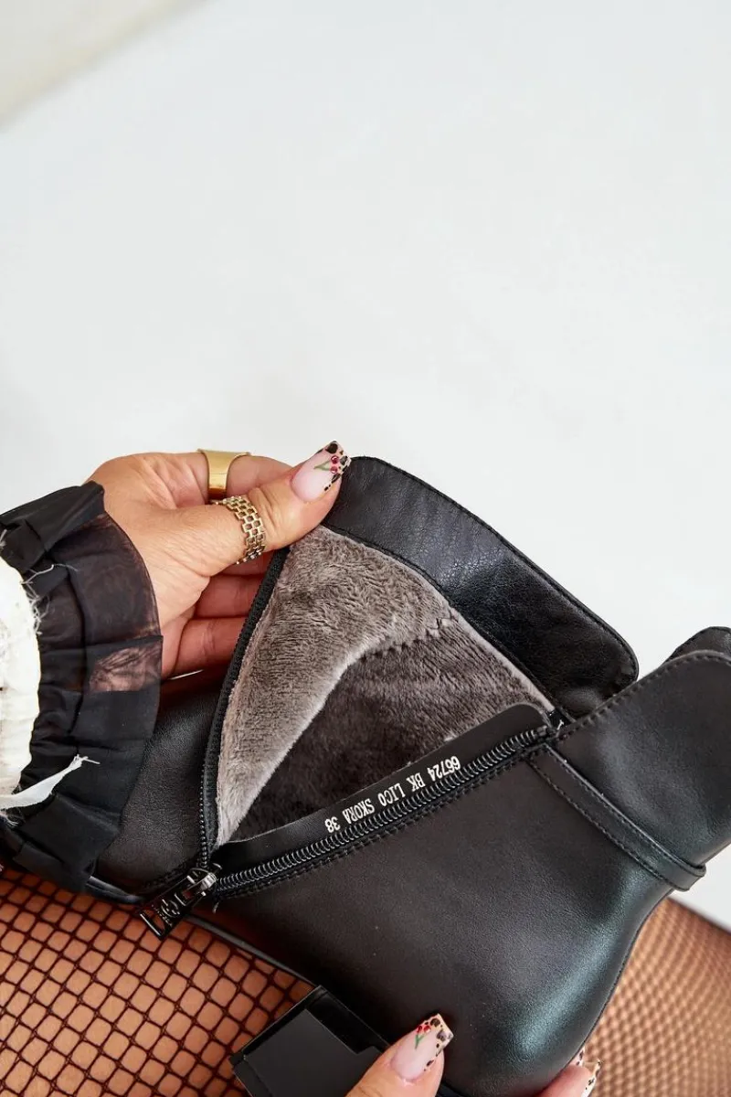 Clearance Ocieplane Botki Damskie Na Obcasie Zapinane Na Zamek Czarne Vinceza 66724 Damskie Botki Ocieplane|Botki Skórzane