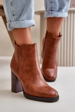 Sale Ocieplane Botki Damskie Na Słupku Eko Skórzane Brązowe Teresine Damskie Czarne Botki|Brązowe I Beżowe Botki