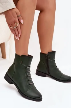 New Ocieplane Botki Damskie Na Płaskim Obcasie Zielone Labise Damskie Botki Ocieplane|Czarne Botki