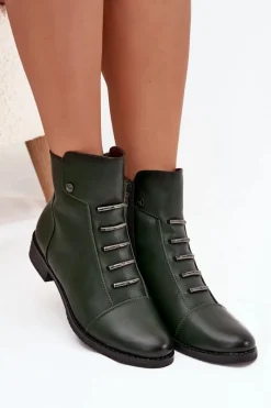 New Ocieplane Botki Damskie Na Płaskim Obcasie Zielone Labise Damskie Botki Ocieplane|Czarne Botki