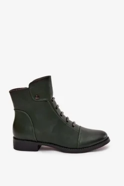 New Ocieplane Botki Damskie Na Płaskim Obcasie Zielone Labise Damskie Botki Ocieplane|Czarne Botki