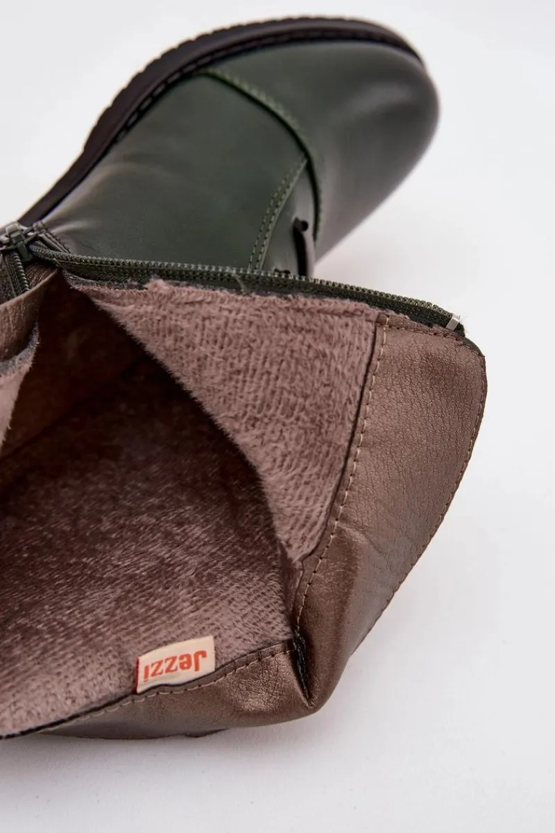 New Ocieplane Botki Damskie Na Płaskim Obcasie Zielone Labise Damskie Botki Ocieplane|Czarne Botki