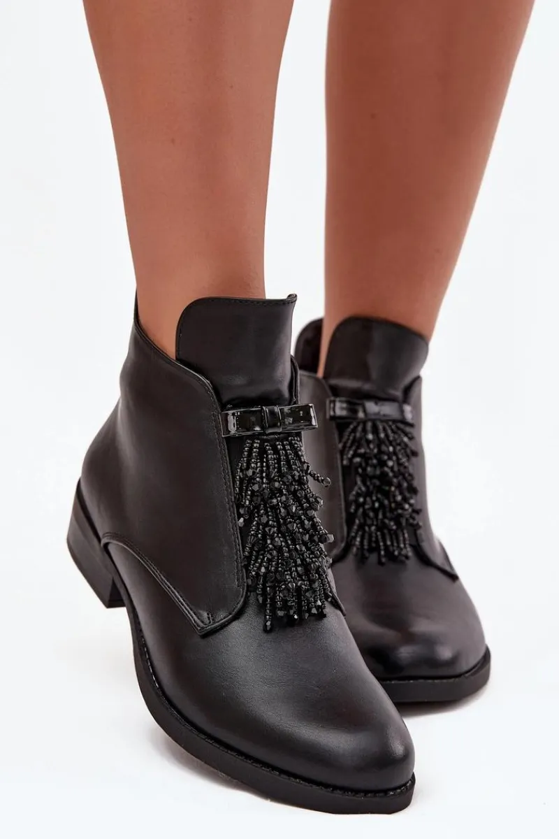 Damskie buty S.Barski Ocieplane Botki Damskie Na Płaskim Obcasie S.Barski HY42-713 Czarne