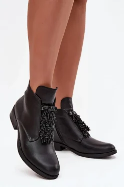 Damskie buty S.Barski Ocieplane Botki Damskie Na Płaskim Obcasie S.Barski HY42-713 Czarne