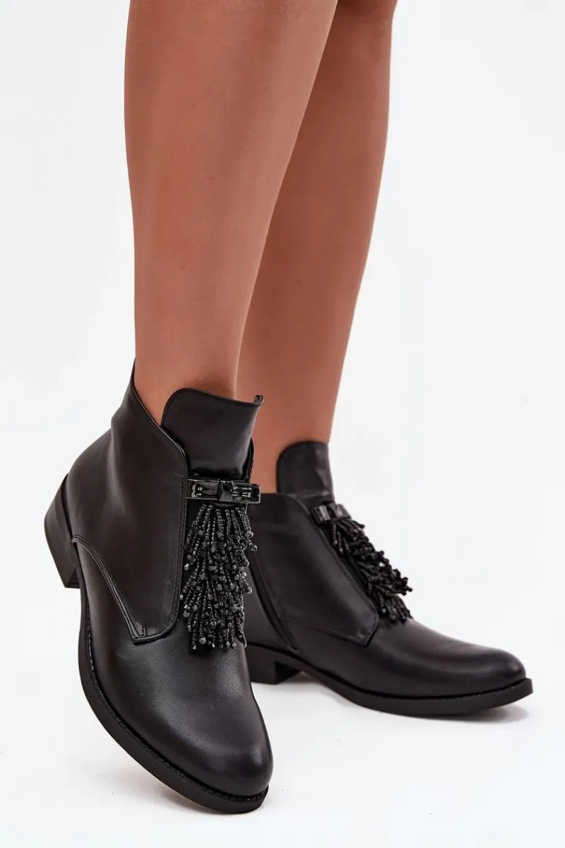 Damskie buty S.Barski Ocieplane Botki Damskie Na Płaskim Obcasie S.Barski HY42-713 Czarne