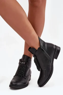 Damskie buty S.Barski Ocieplane Botki Damskie Na Płaskim Obcasie S.Barski HY42-713 Czarne