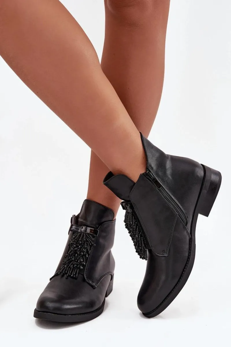 Damskie buty S.Barski Ocieplane Botki Damskie Na Płaskim Obcasie S.Barski HY42-713 Czarne