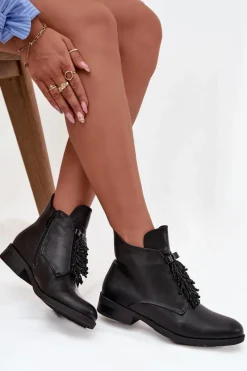 Damskie buty S.Barski Ocieplane Botki Damskie Na Płaskim Obcasie S.Barski HY42-713 Czarne