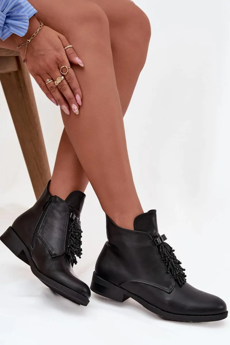 Damskie buty S.Barski Ocieplane Botki Damskie Na Płaskim Obcasie S.Barski HY42-713 Czarne