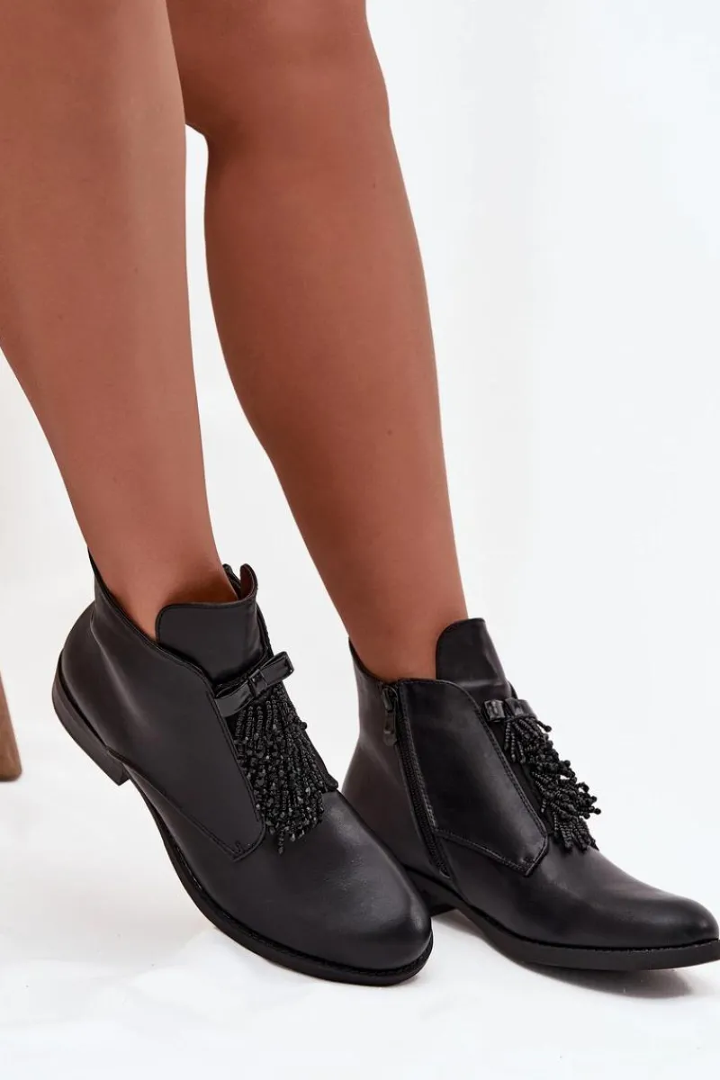 Damskie buty S.Barski Ocieplane Botki Damskie Na Płaskim Obcasie S.Barski HY42-713 Czarne