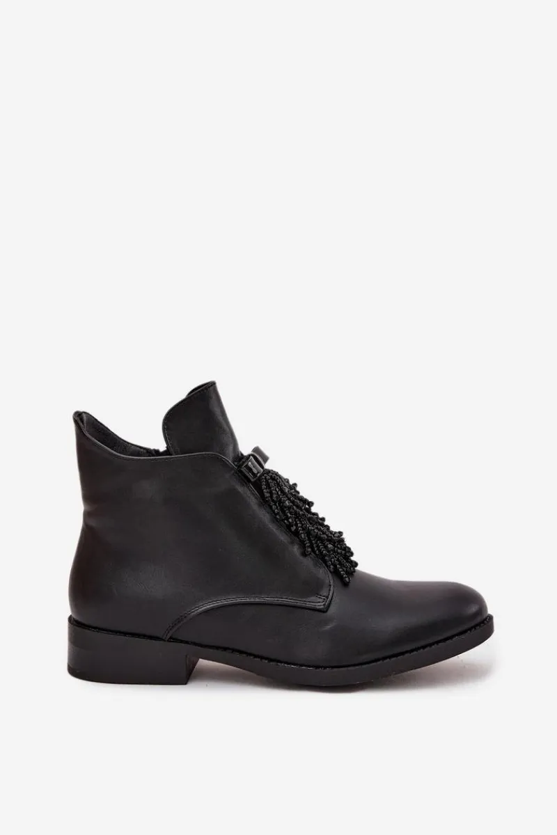 Damskie buty S.Barski Ocieplane Botki Damskie Na Płaskim Obcasie S.Barski HY42-713 Czarne