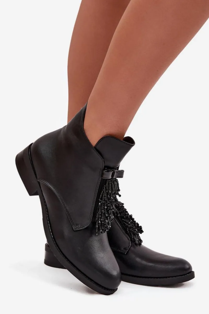 Damskie buty S.Barski Ocieplane Botki Damskie Na Płaskim Obcasie S.Barski HY42-713 Czarne