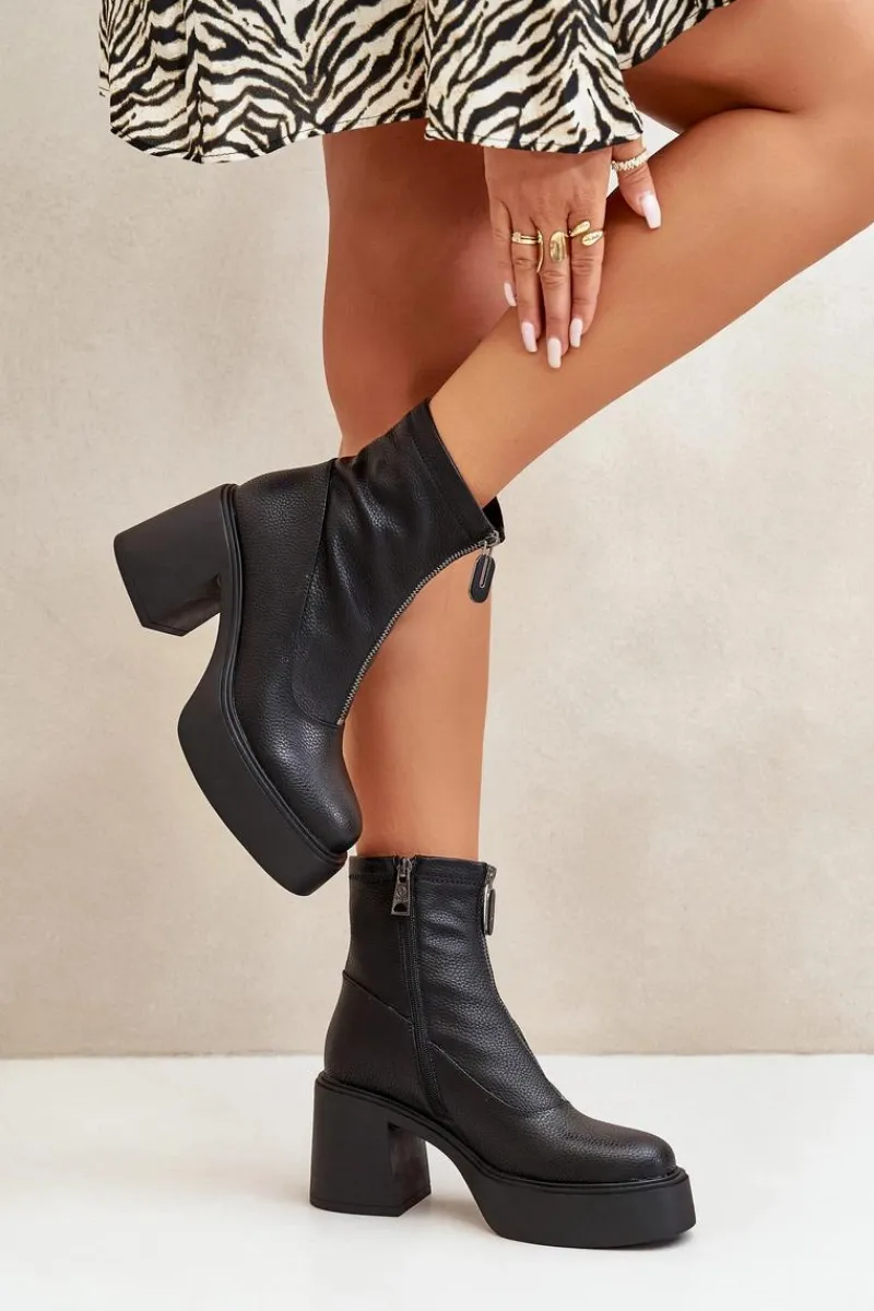 Botki Skórzane|Botki Na Słupku>Buty damskie Vinceza Ocieplane Botki Damskie Na Platformie I Słupku Czarne Vinceza 66715