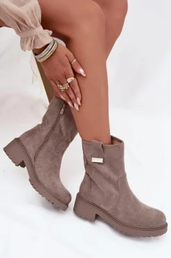 Online Boto Ocieplane Botki Damskie Na Niskim Obcasie Szare Mirellea