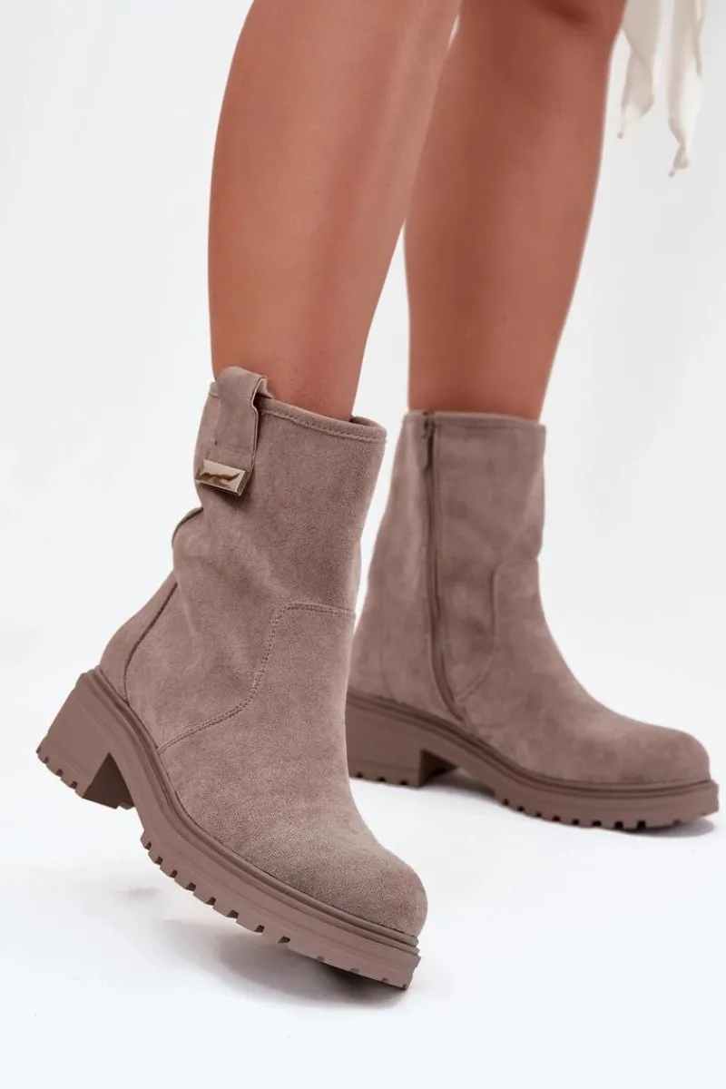 Online Boto Ocieplane Botki Damskie Na Niskim Obcasie Szare Mirellea