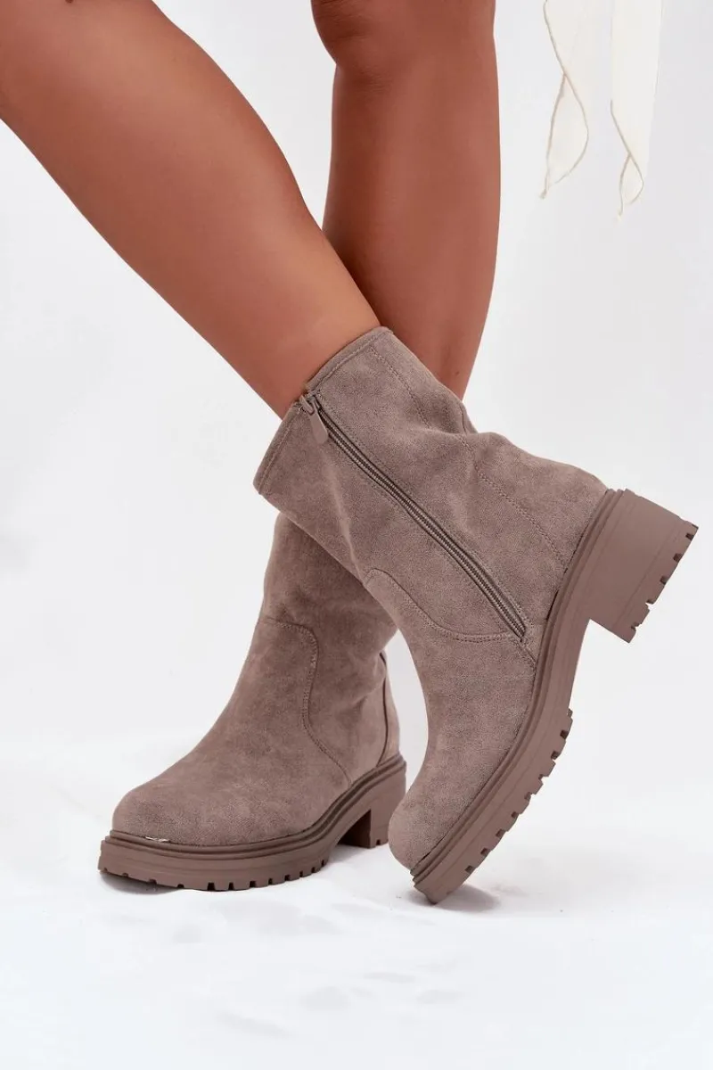 Online Boto Ocieplane Botki Damskie Na Niskim Obcasie Szare Mirellea