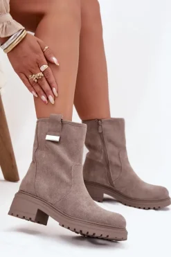 Online Boto Ocieplane Botki Damskie Na Niskim Obcasie Szare Mirellea