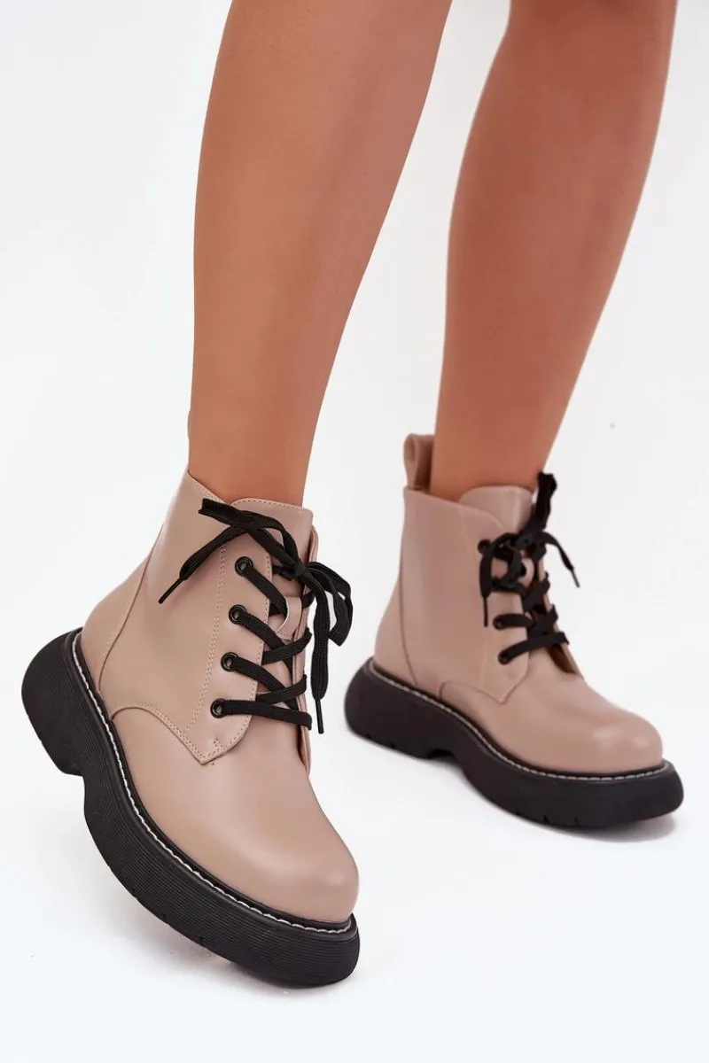 Botki Ocieplane|Botki Sznurowane>Boto Ocieplane Botki Damskie Na Platformie Sznurowane Ciemnobeżowe Harmine Beżowy