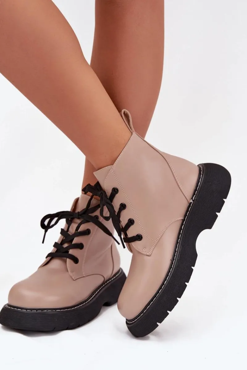 Botki Ocieplane|Botki Sznurowane>Boto Ocieplane Botki Damskie Na Platformie Sznurowane Ciemnobeżowe Harmine Beżowy