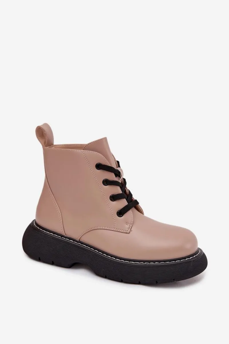 Botki Ocieplane|Botki Sznurowane>Boto Ocieplane Botki Damskie Na Platformie Sznurowane Ciemnobeżowe Harmine Beżowy