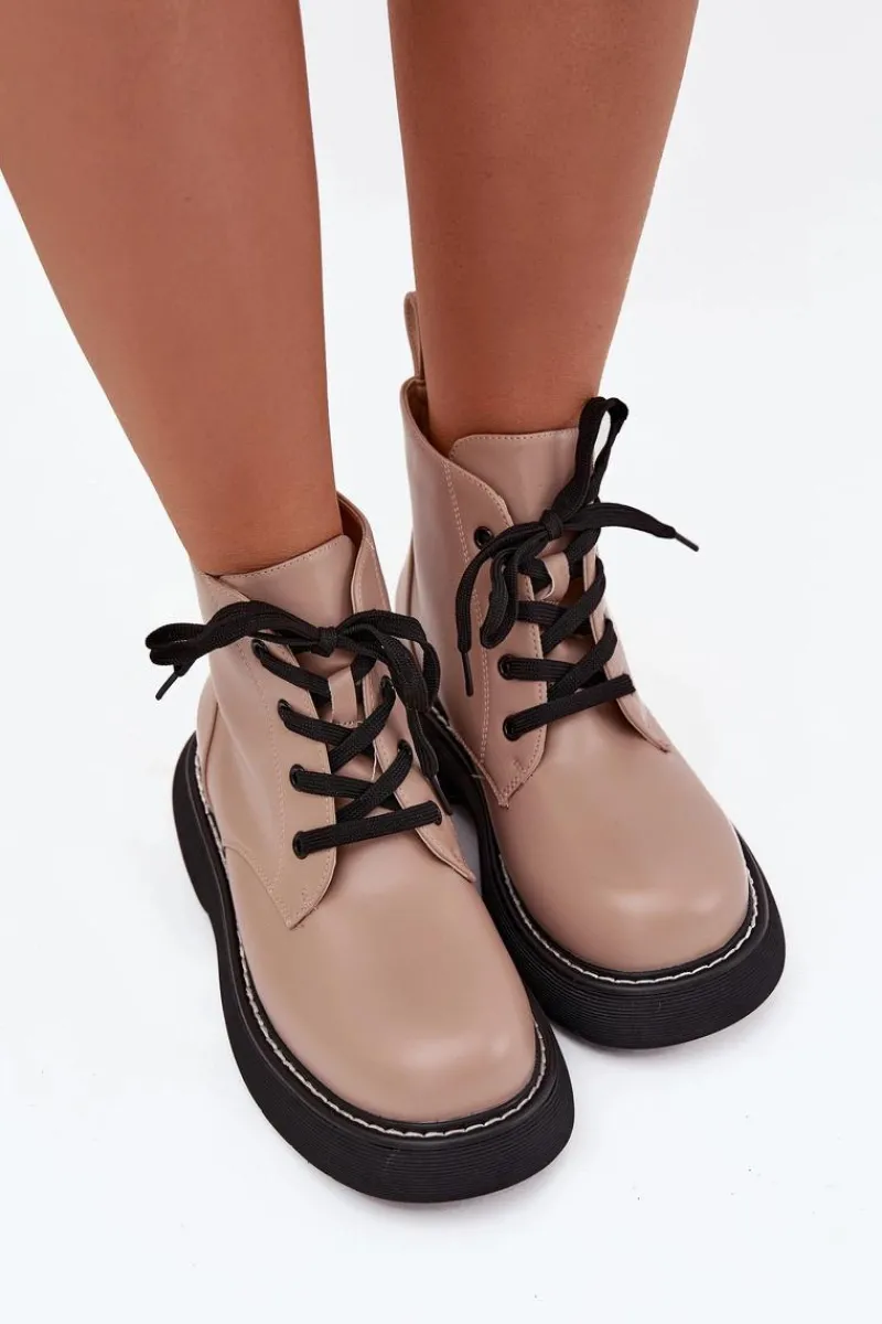 Botki Ocieplane|Botki Sznurowane>Boto Ocieplane Botki Damskie Na Platformie Sznurowane Ciemnobeżowe Harmine Beżowy
