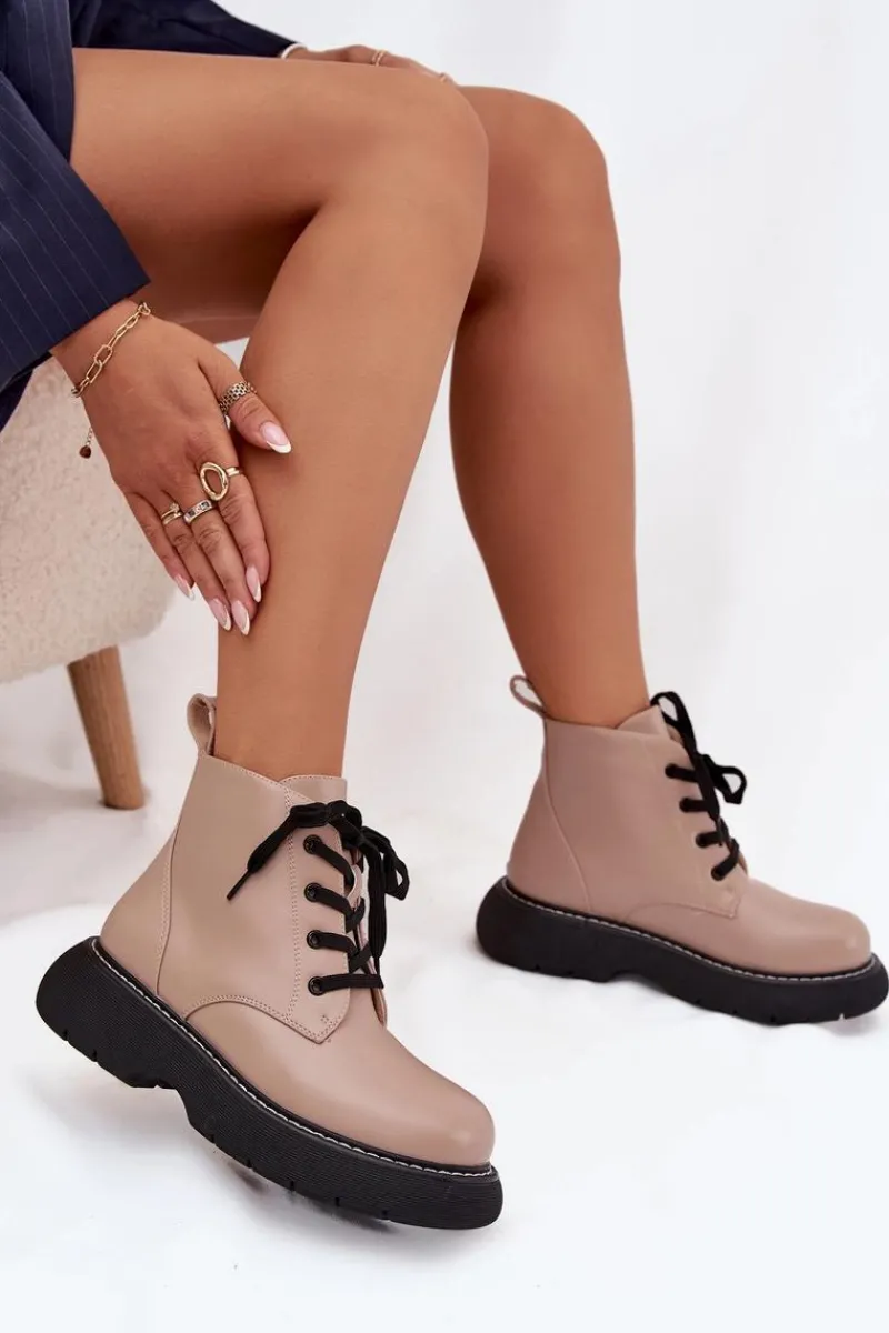 Botki Ocieplane|Botki Sznurowane>Boto Ocieplane Botki Damskie Na Platformie Sznurowane Ciemnobeżowe Harmine Beżowy