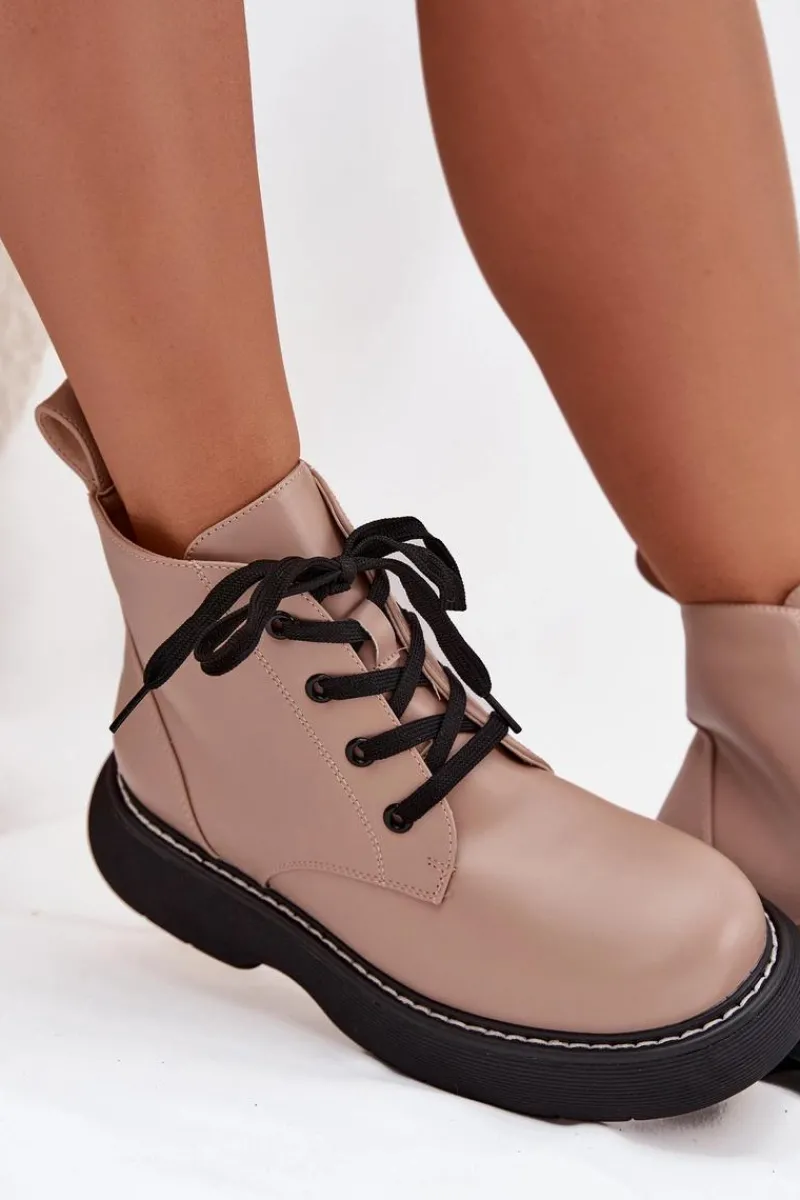 Botki Ocieplane|Botki Sznurowane>Boto Ocieplane Botki Damskie Na Platformie Sznurowane Ciemnobeżowe Harmine Beżowy