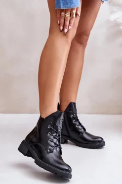 Botki Ocieplane|Botki Sznurowane>Buty damskie Vinceza Ocieplane Botki Damskie Na Niskim Obcasie Vinceza 58136 Czarne