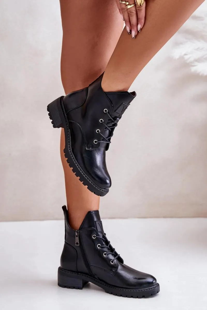 Botki Ocieplane|Botki Sznurowane>Buty damskie Vinceza Ocieplane Botki Damskie Na Niskim Obcasie Vinceza 58136 Czarne