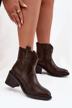 Best Boto Ocieplane Botki Damskie Na Obcasie Czekoladowe Brilynn Brązowy