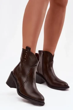 Best Boto Ocieplane Botki Damskie Na Obcasie Czekoladowe Brilynn Brązowy