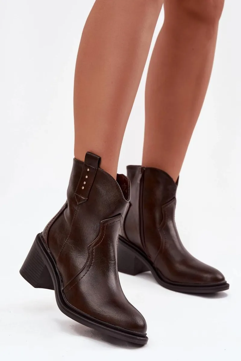 Best Boto Ocieplane Botki Damskie Na Obcasie Czekoladowe Brilynn Brązowy