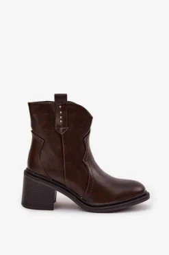 Best Boto Ocieplane Botki Damskie Na Obcasie Czekoladowe Brilynn Brązowy