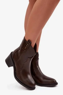 Best Boto Ocieplane Botki Damskie Na Obcasie Czekoladowe Brilynn Brązowy