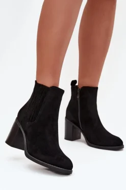 Sale Ocieplane Botki Damskie Na Słupkowym Obcasie Czarne Brevina Damskie Botki Ocieplane|Botki Na Słupku