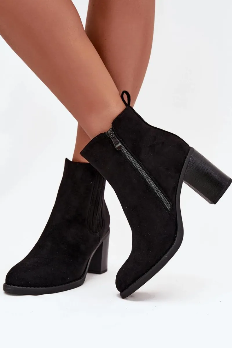 Sale Ocieplane Botki Damskie Na Słupkowym Obcasie Czarne Brevina Damskie Botki Ocieplane|Botki Na Słupku