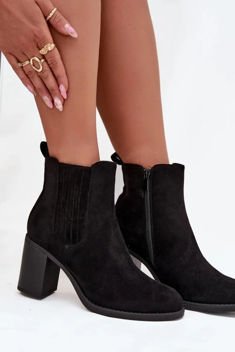 Sale Ocieplane Botki Damskie Na Słupkowym Obcasie Czarne Brevina Damskie Botki Ocieplane|Botki Na Słupku