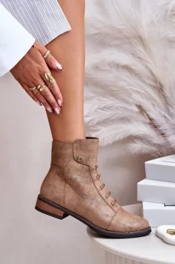 Botki Ocieplane|Czarne Botki></noscript>Boto Ocieplane Botki Damskie Na Płaskim Obcasie Złote Labise Złoty