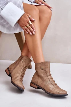 Botki Ocieplane|Czarne Botki></noscript>Boto Ocieplane Botki Damskie Na Płaskim Obcasie Złote Labise Złoty