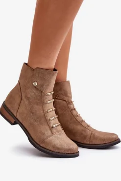 Botki Ocieplane|Czarne Botki></noscript>Boto Ocieplane Botki Damskie Na Płaskim Obcasie Złote Labise Złoty