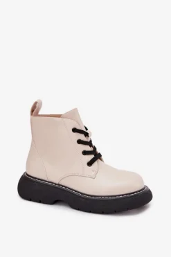 Online Ocieplane Botki Damskie Na Platformie Sznurowane Jasnobeżowe Harmine Damskie Botki Ocieplane|Botki Sznurowane