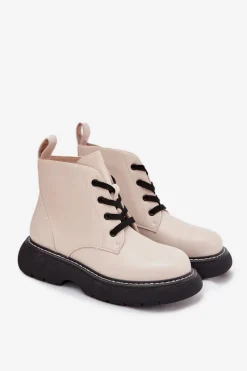 Online Ocieplane Botki Damskie Na Platformie Sznurowane Jasnobeżowe Harmine Damskie Botki Ocieplane|Botki Sznurowane