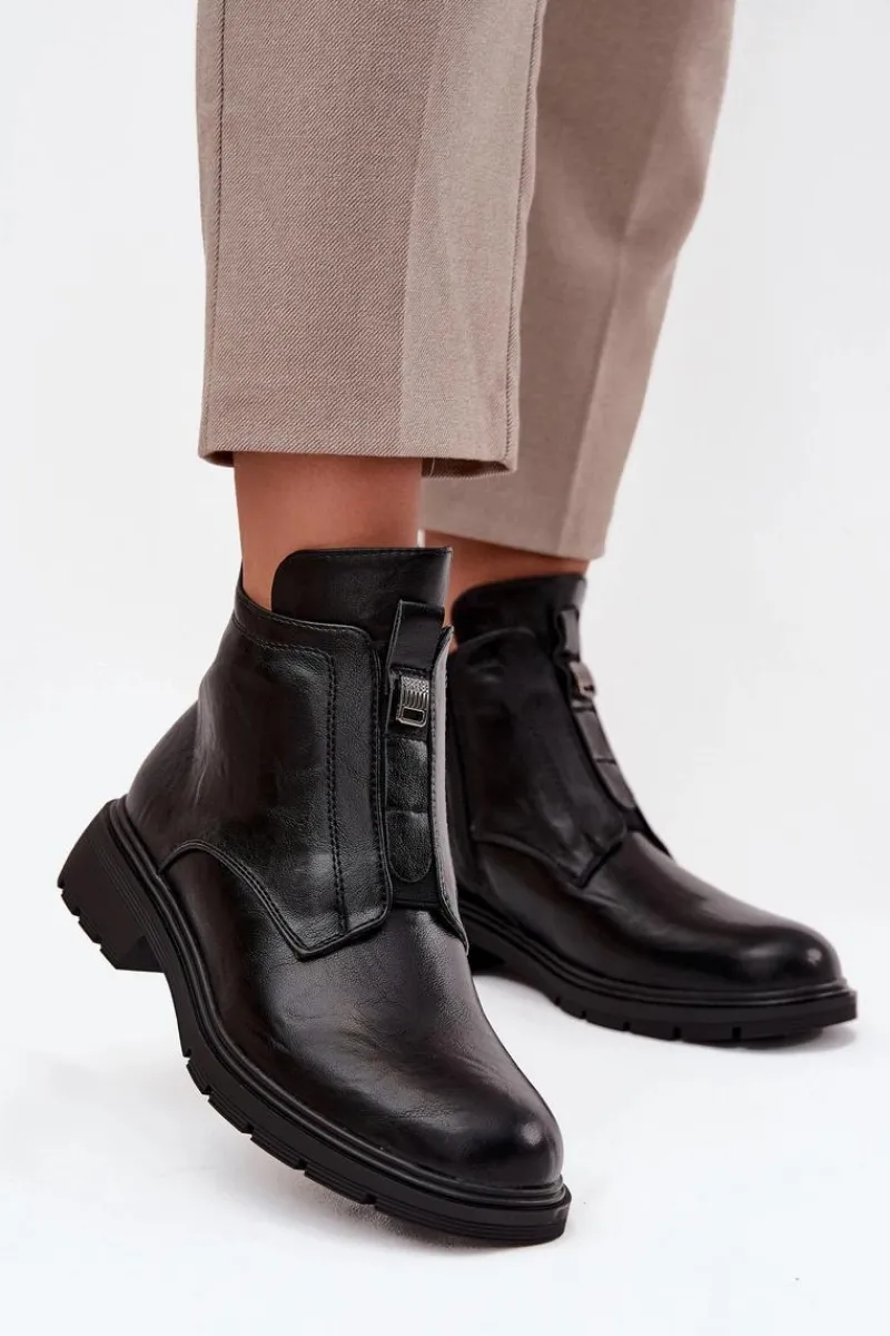 Outlet Boto Ocieplane Botki Damskie Na Zamek Z Ozdobnym Detalem Czarne Roselle Czarny