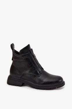 Outlet Boto Ocieplane Botki Damskie Na Zamek Z Ozdobnym Detalem Czarne Roselle Czarny