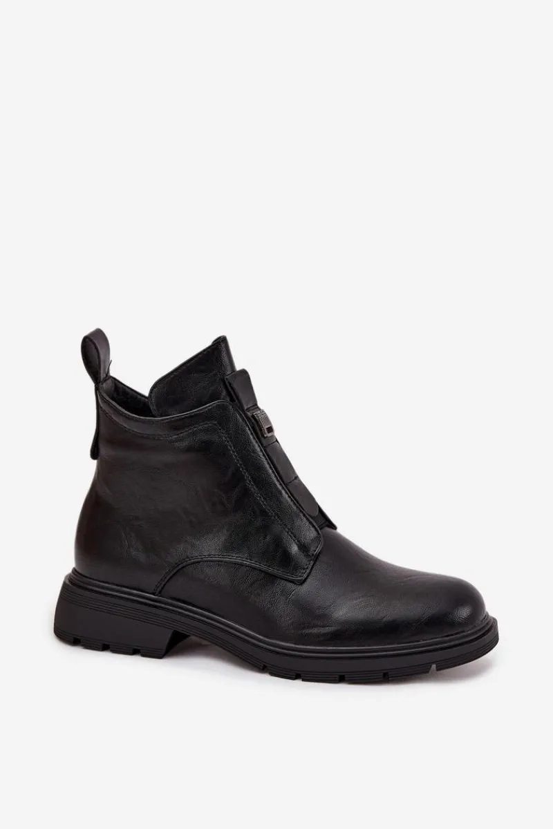 Outlet Boto Ocieplane Botki Damskie Na Zamek Z Ozdobnym Detalem Czarne Roselle Czarny