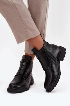 Outlet Boto Ocieplane Botki Damskie Na Zamek Z Ozdobnym Detalem Czarne Roselle Czarny